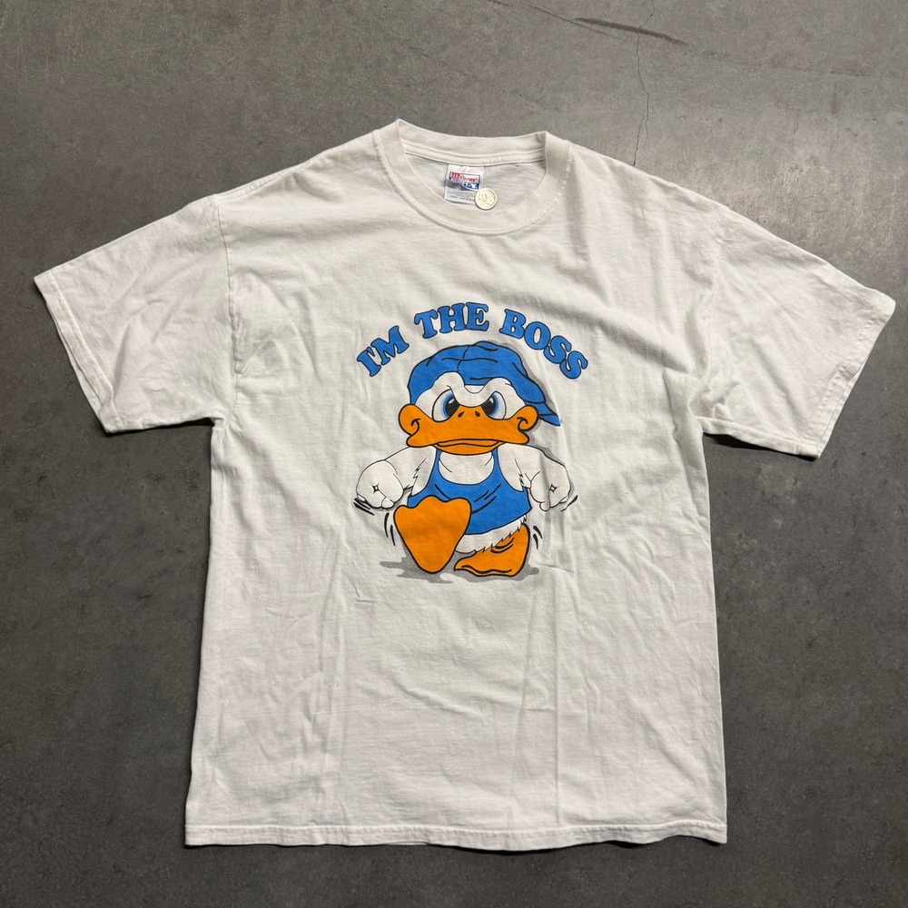 Vintage Hanes Beefy-T Im Theβ Boss Duck Graphic T-Shirt White Large Mens Retro